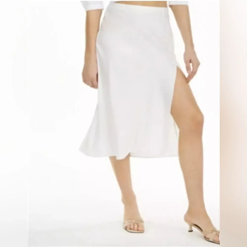 Danielle Bernstein Women's Side Slit Pull on MIDI Skirt White Size Medium
